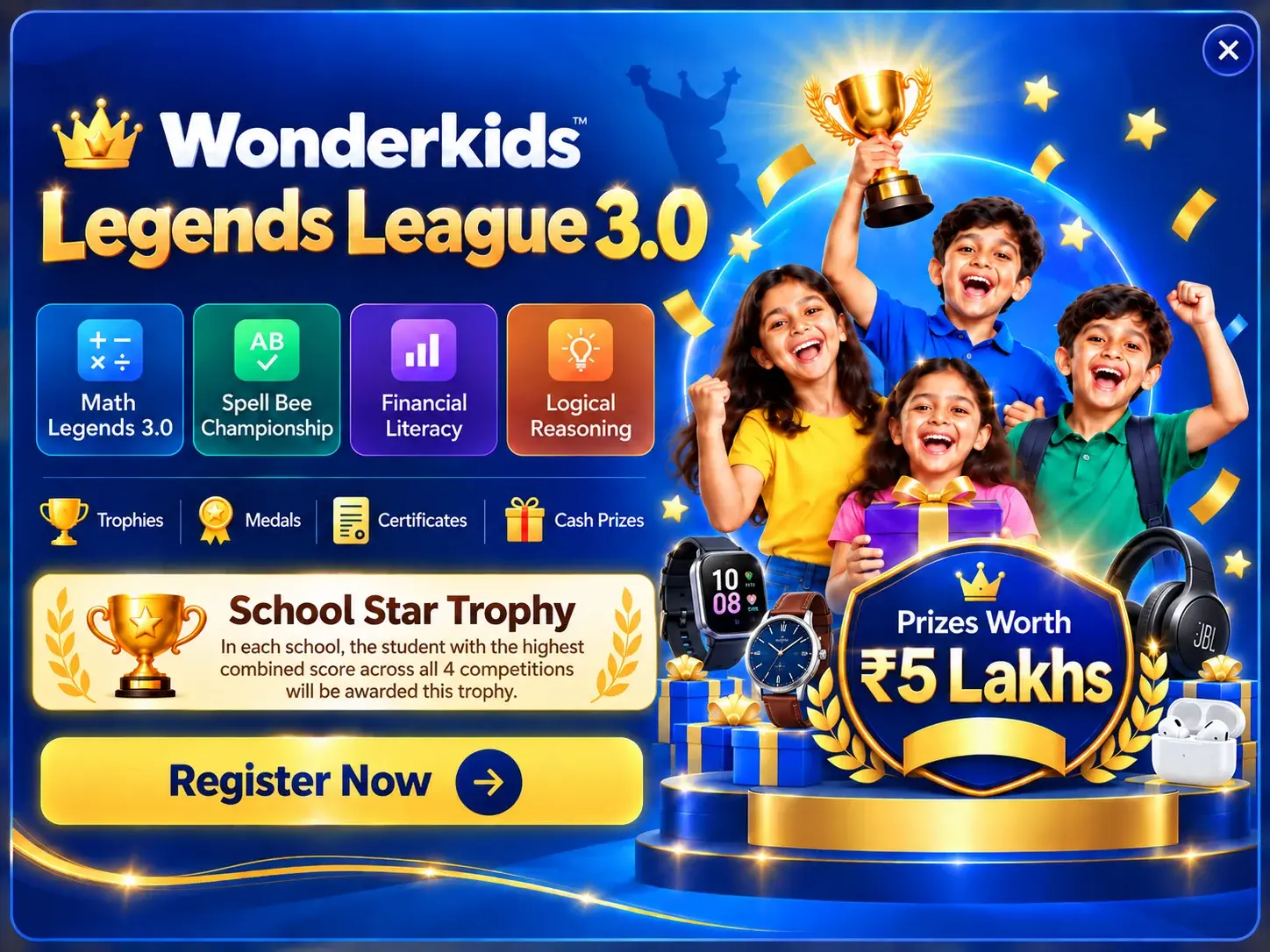 Wonderkids Legends League 3.0 — four competitions, prizes worth 5 lakhs and a School Star Trophy