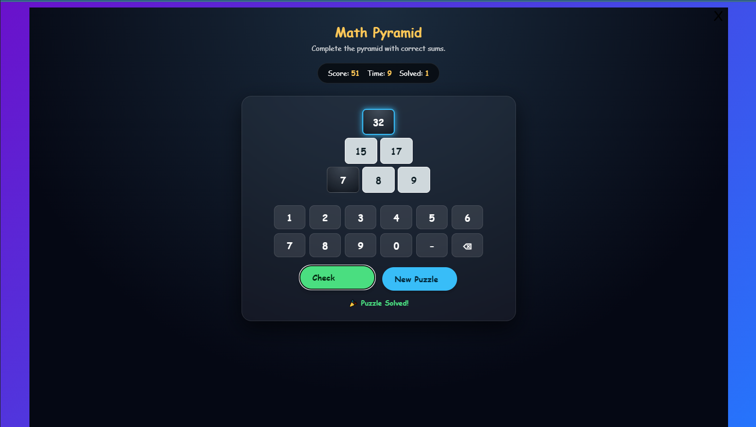 Addition Pyramid level 1