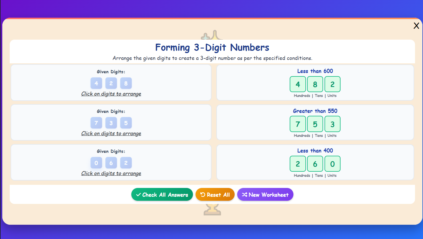 Forming 3 Digit Challenge