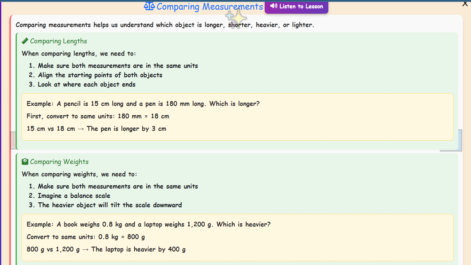 Comparing Measurements Lesson