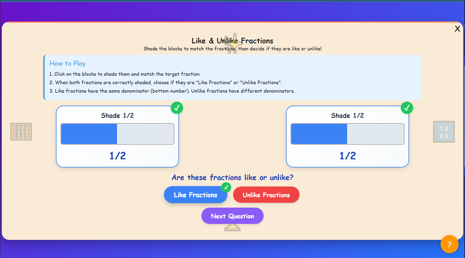 Like-Unlike fractions