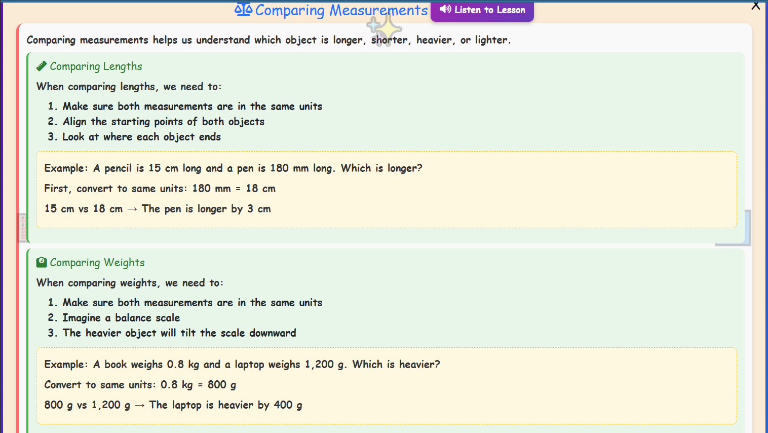 Comparing Measurements Lesson