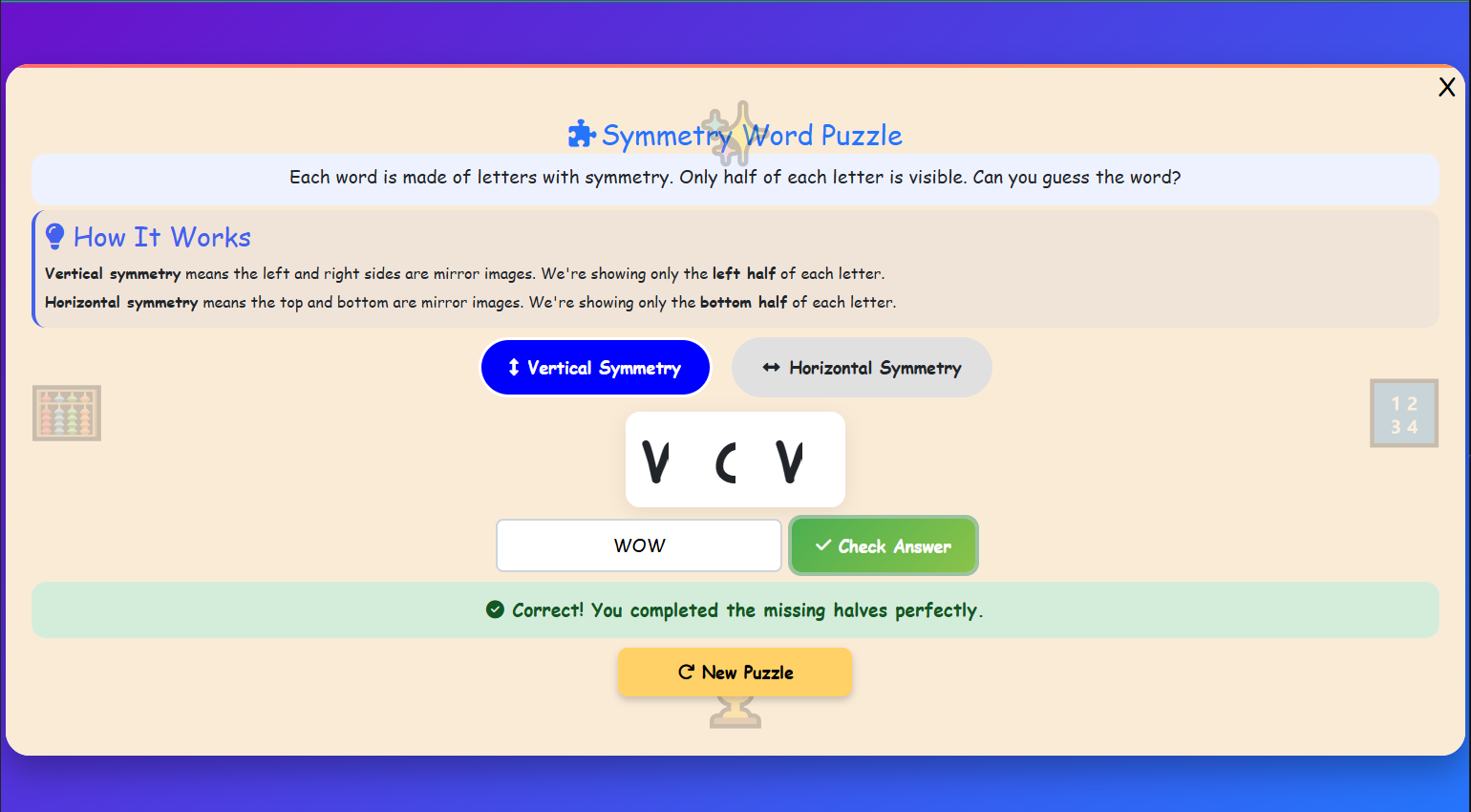 Symmetry Word Puzzle