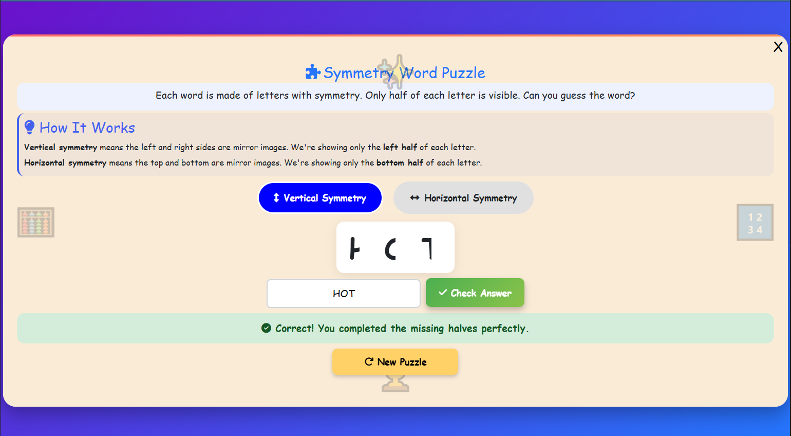 Symmetry Word Puzzle